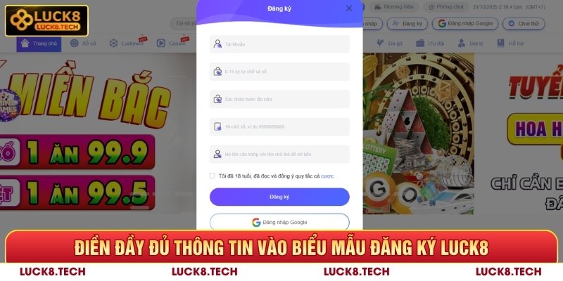 Đăng Ký Luck8 - Hướng Dẫn Nhanh Qua 3 Bước Đơn Giản Nhất 7 Điền đầy đủ thông tin vào biểu mẫu đăng ký Luck8