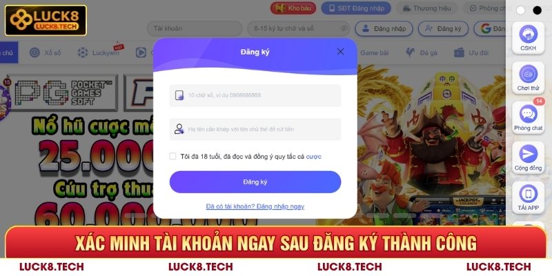 Đăng Ký Luck8 - Hướng Dẫn Nhanh Qua 3 Bước Đơn Giản Nhất 10 Xác minh tài khoản ngay sau đăng ký Luck8 thành công