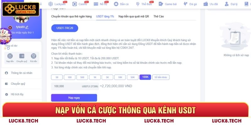 Nạp Tiền Luck8 - Hướng Dẫn Thực Hiện Và Giải Đáp Thắc Mắc 8 Nạp tiền Luck8 nhanh thông qua kênh USDT